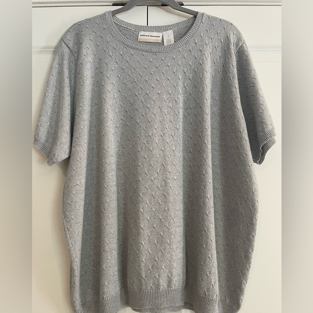 Alfred Dunner Heather Gray Sparkle Short Sleeve Textured Knit Top 2X EUC